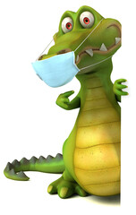 Fototapeta premium Fun 3D cartoon crocodile with a mask