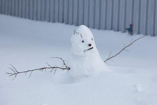 a cute snowman who is melting slowly