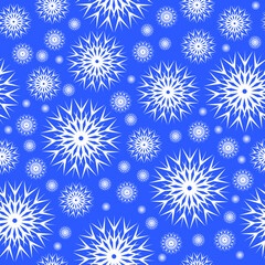 Seamless pattern of snowflakes on blue backdrop for packing paper