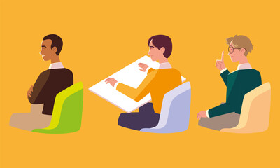 Obraz premium group men characters sitting on chair