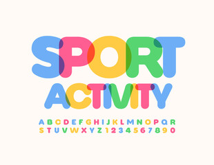 Vector colorful emblem Sport Activity. Creative modern Font. Bright Alphabet Letters and Numbers set