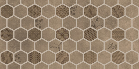 Hexagonal seamless patterned background in brown tones