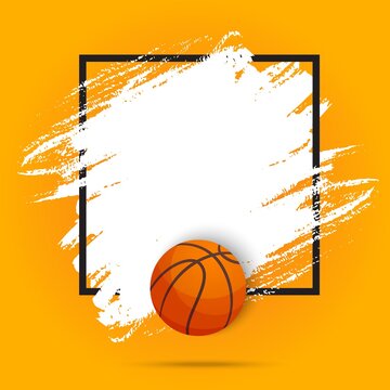 Basketball sport ball flyer or poster background, vector paint brush background. Streetball or basketball tournament and champion league game playoff match, varsity fan club empty orange template