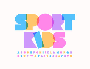 Vector creative logo Sport Kids. Abstract style Font. Watercolor Alphabet Letters and Numbers set