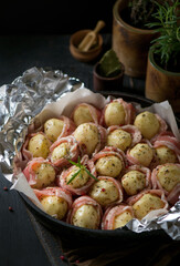 Cooking potato with bacon cooked for baking