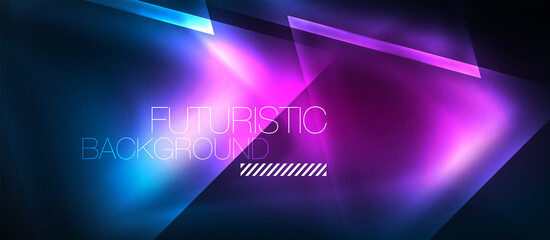 Naklejka premium Neon geometric abstract background. Triangles with color glowing light effects in the dark. Vector illustration for covers, banners, flyers and posters and other