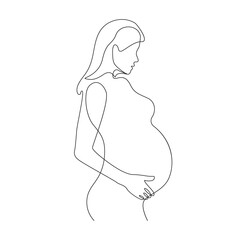 Pregnant Woman Continuous Line Drawing. Single Line Drawing of Pregnant Woman. Happy Mother Minimalist Contour Illustration. Vector EPS 10.	