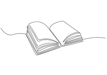 Open Book Continuous One Line Drawing. Open Book Single Line Art Illustration. Contour Drawing Education Theme. Vector Illustration.