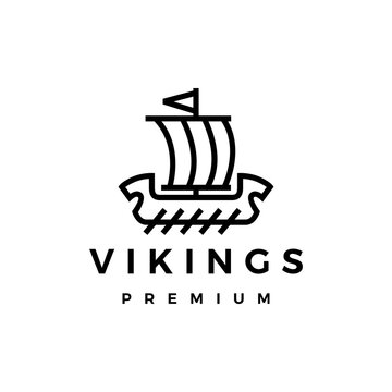 viking ship monoline line logo vector icon illustration