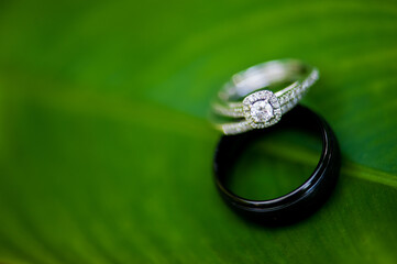 diamond ring on green background