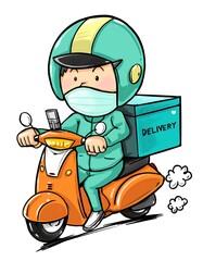 Young man wearing a helmet riding motorcycle Send goods according to customer orders.