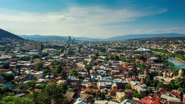 Tbilisi, view of the old city from the top of the mountain. Hyperlapse, Time lapse 4k UHD.