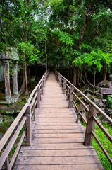 The view of Beng Mealea temple and moss covered stones in Cambodia