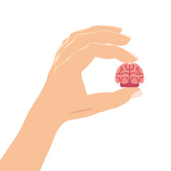 Hand holding brain carefully symbolic of mental health. Concept Psychology and psychotherapy