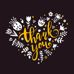 Thank you vector greeting card or postcard. Floral background