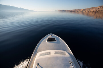 A Bow of the Ship Sailing Through the Calm Adriatic Sea in the Velebit Channel