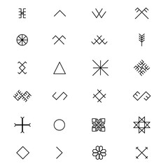 Variations of the ancient Latvian sign, symbols vector set - obrazy, fototapety, plakaty