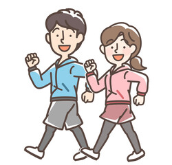 ウォーキングをする男女