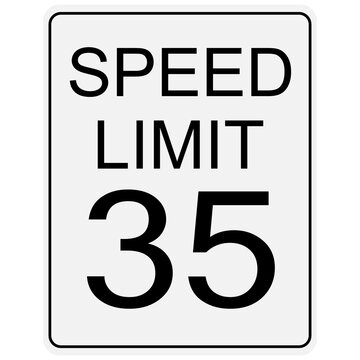 Speed limit 35 traffic light, road sign