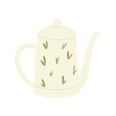 teapot with print leaves icon isolated design