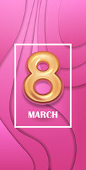 womens day 8 march holiday celebration banner flyer or greeting card with golden number eight vertical vector illustration