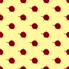 rosebud seamless pattern. head of rose bloom isolated on yellow pattern, pop art
