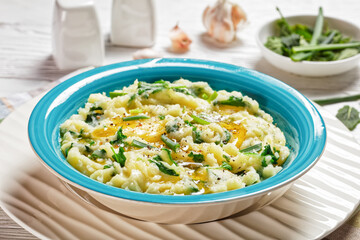 Irish colcannon potato mash with kale, top view