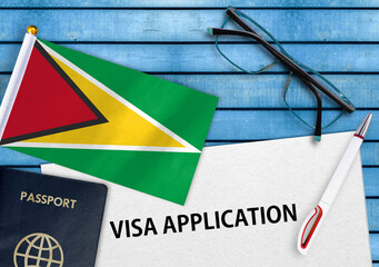 Visa application form and flag of Guyana