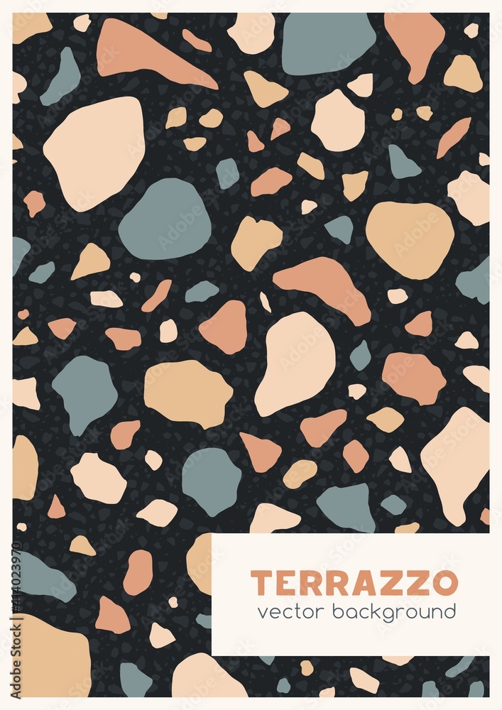 Aufkleber vertical cover with terrazzo pattern and place for text. template design with abstract background, s