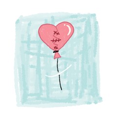drawing heart balloon on pastel blue background, broken heart design