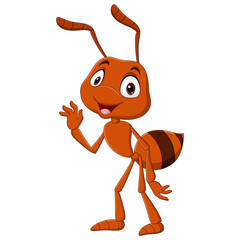 Cartoon funny ant waving hand