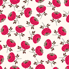 Seamless floral pattern based on traditional folk art ornaments. Colorful flowers on light background. Scandinavian style. Sweden nordic style. Vector illustration. Simple minimalistic pattern