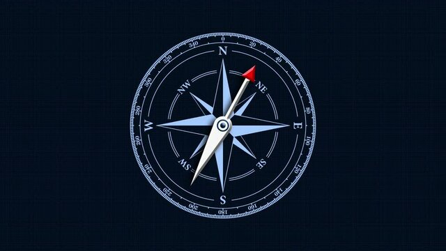Close up view of the compass on deep blue background. Retro stale. Seamless looping