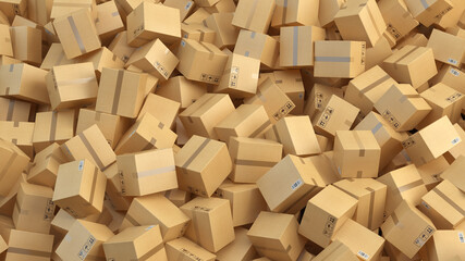 Closed cardboard boxes background. 3d rendering