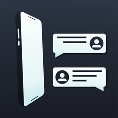 Obraz premium Chat messages notification with text preview on smartphone. Messages bubbles with user profile. Online talking, speak, conversation, dialog concept. Illustration vector