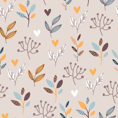 Seamless pattern with twigs and leaves