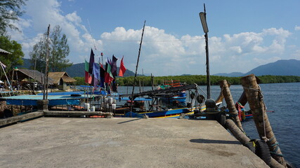 Fototapeta na wymiar by long-tail boat from Khura Buri to the Ko Phra Thong Island, Southern Thailand, February