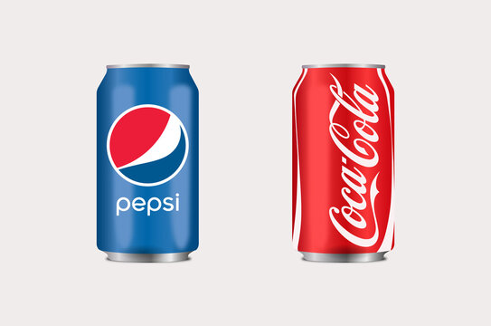 Vector illustration of variant Pepsi and Coca-cola can isolated on white background for editorial use.