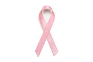 Pink awareness ribbon isolated on white background