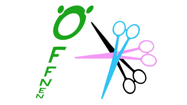 Die Haarschere als farbenfrohe Illustration. Friseure &ouml;ffnen wieder, Freisteller mit Textvorlage.