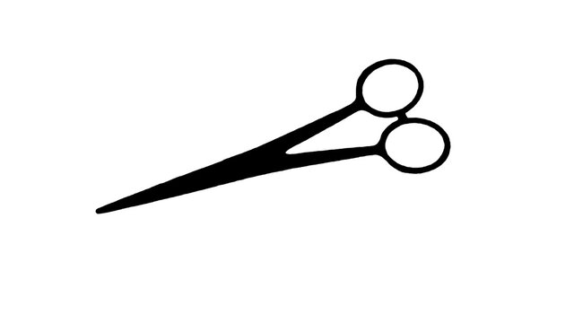 Die Haarschere als Illustration in schwarz. Friseure &ouml;ffnen wieder, Freisteller mit Textvorlage.