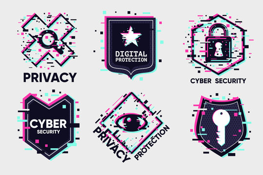 Cyber security icon set. Digital protection emblem set. Data safety vector signs.