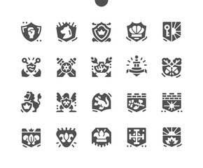 Blazon. Royal coat of arms. National emblem. Shield, heraldic, majestic, royal, imperial, decorative, escutcheon, kingdom. Vector Solid Icons. Simple Pictogram