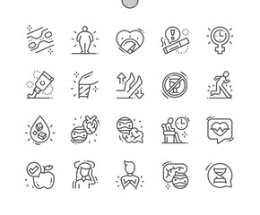 Atherosclerosis. Medicine and health. Analysis, symptoms, treatment. Hereditary disease. Chest pain. Vessels. Pixel Perfect Vector Thin Line Icons. Simple Minimal Pictogram