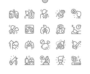 Tuberculosis. Medicine and health. Anemia. Fever high. Analysis, symptoms, treatment. Pixel Perfect Vector Thin Line Icons. Simple Minimal Pictogram