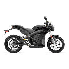 Obraz na płótnie Canvas Dual-Sport Electric Motorcycle Isolated on White Background. Modern Streetfighter Sportbike. Side View of New Black Adventure Off Road Sport Bike. Street Legal Personal Transport. 3D Rendering