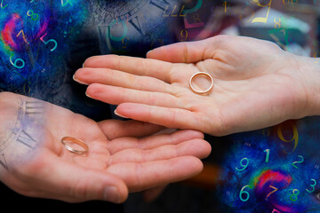 Male and female hand, rings and numerology