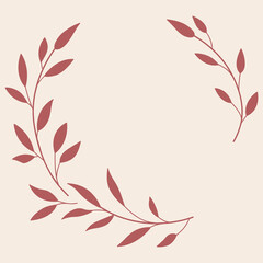 Floral Wreath branch in hand drawn style. Floral round pink and red frame of twigs, leaves and flowers. Frames for the Valentine's day, wedding decor, logo and identity template.