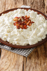 Bryndzove halusky The National Dish of Slovakia closeup in the plate on the table. Vertical