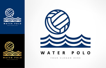 Water polo logo vector. Ball and wave. Sport design.